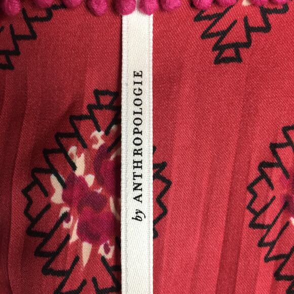 By Anthropologie Pink Red Ikat Floral Pop Over Top M/L - Picture 6 of 7